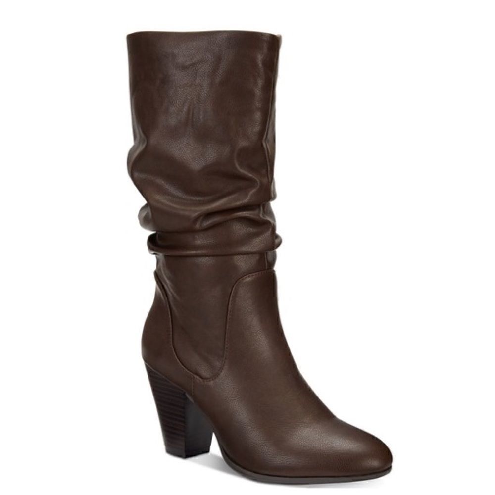 Esprit Dark Brown Oliana Faux Leather Mid-Shaft Boots 10M NWT Floor Sample